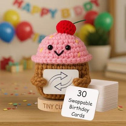 Tiny Cupcake With 30 Sweet Happy Birthday Signs - Birthday Gift for Women Men Teens for 16th, 21st, 25th, 30th Birthdays | Cute Bday Present for Friends, BFF, Sister, Girlfriend, Daughter, Teen Girls - color: Happy Birthday