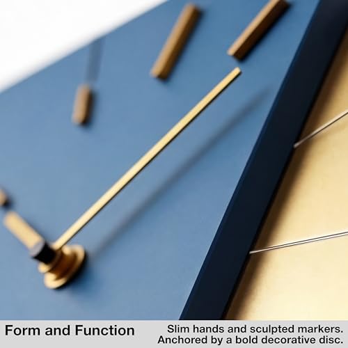 Driini Blue and Gold Mid Century Modern Wall Clock, Battery Operated - color: Blue