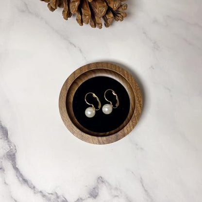 Wooden Jewelry Tray Small Trinket Dish with Velvet Surface Rings Earrings Dish Necklaces Display Tray for Dresser Drawer Tabletop(Round) - size: Round-Black