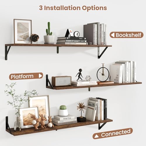 Axeman 40 Inch Floating Shelves, 8 Inch Deep Brown Wall Shelves Set of 2 - color: Rustic Brown, size: 39.4 Inch