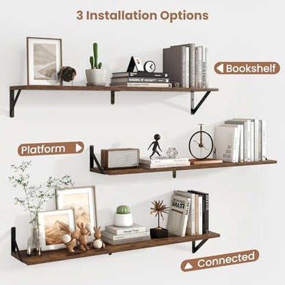 Axeman 40 Inch Floating Shelves, 8 Inch Deep Brown Wall Shelves Set of 2 - color: Rustic Brown, size: 39.4 Inch
