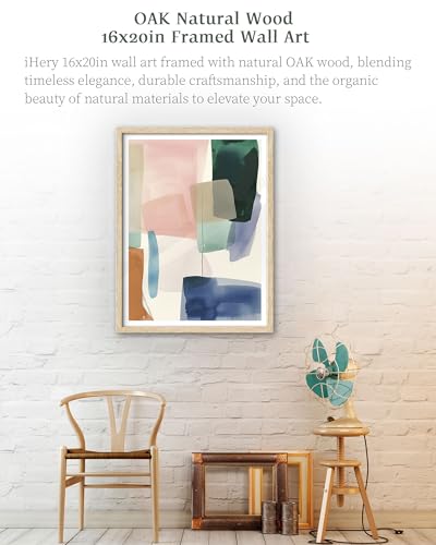 iHery 16x20in Blue Green Geometric Framed Abstract Wall Art - color: OAK Framed Geometric, size: 20"L x 16"W