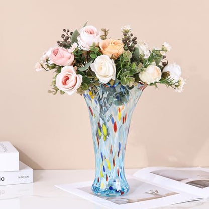 9.0" H Aqua Blue Glass Vases for Flower, Unique Hand Blown Glass Vase - color: Aqua