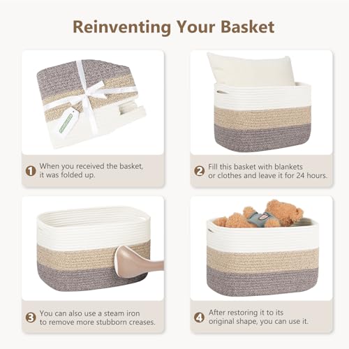 ECDYQXVU 15x10x9 Inch Woven Cotton Rope Storage Basket, 1 Pack - color: Gradient Brown, size: 1 Pack