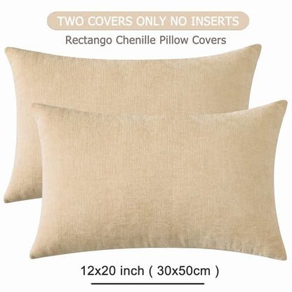 GAWAMAY Beige Chenille Throw Pillow Covers 12x20 Set of 2 for Couch - color: Beige, size: 20" x 12" (Pack of 2)