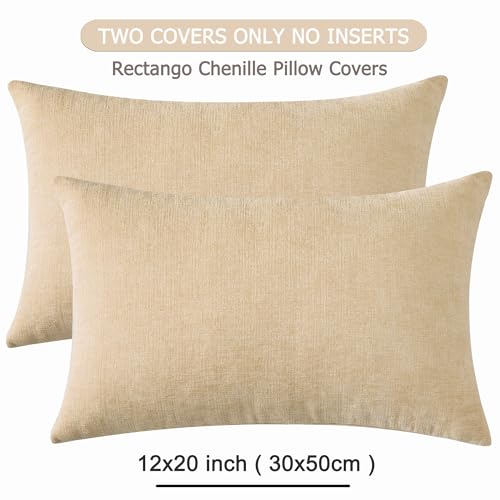 GAWAMAY Beige Chenille Throw Pillow Covers 12x20 Set of 2 for Couch - color: Beige, size: 20" x 12" (Pack of 2)
