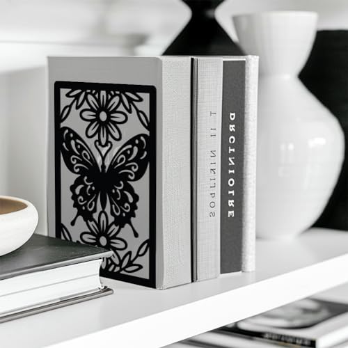 Peacoblue 5.3"x4.3"x7.9" Metal Bookends, Heavy Duty Book Ends for Shelves - color: Butterfly