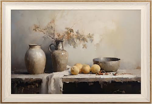 ASTRDECOR Framed Kitchen Wall Art Prints, Rustic Kitchen Farmhouse Wall Decor Living Room, Vintage Jars Still Life Oil Painting Dining Room Wall Decor, Fruits Botanical Canvas Wall Art-16''x 24'' - color: Still Life, size: 24"L x 16"W