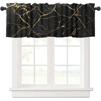 Gold Black Marble Valance, Modern Luxury Vinatge Marbling Abstract Ink Art Painting Blackout Short Window Curtain Treatment for Kitchen Bedroom Cafe Living Room, 54x18inch - color: Marble-11