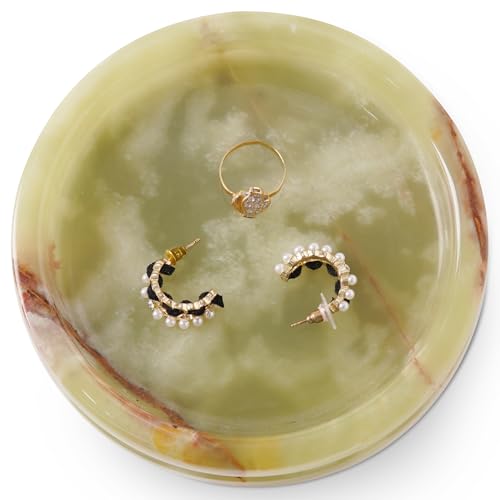 Marble Jewelry Dish, 5" Handmade Green Ring Tray - color: Green Onyx