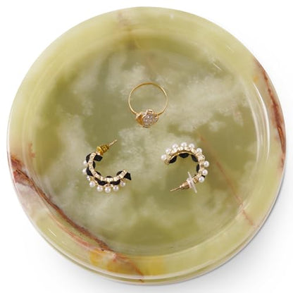 Marble Jewelry Dish, 5" Handmade Green Ring Tray - color: Green Onyx
