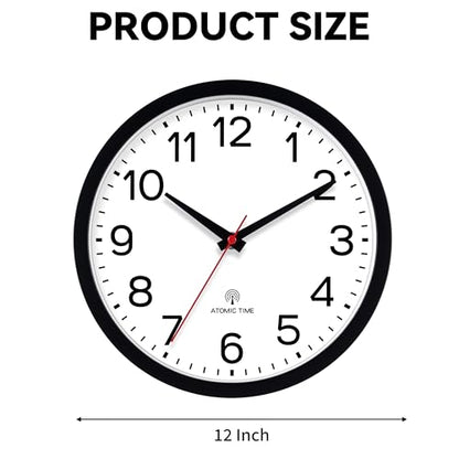 AKCISOT 12 Inch Wall Clock, Silent Battery Operated Analog Clock, Black - color: Atomic Black, size: 12 Inch