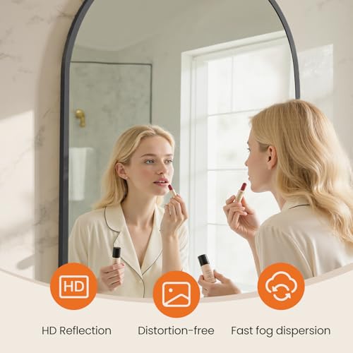 Sweetcrispy 30x40 Bathroom Mirrors for Wall, Arched Mirror for Over Sink - color: Black, size: 30"L x 40"W
