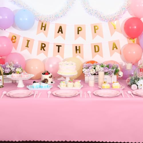 NatNarr 6 Pcs Plastic Pink Tablecloths, Scalloped Rectangle Table Cloths - color: Pink, size: 6 Pack