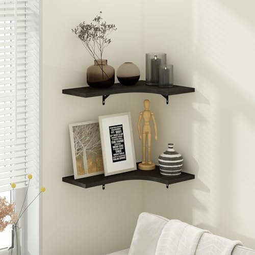 Furinno Rossi Floating Shelves for Wall Set of 2, L-Shaped Corner Wall Shelf, Corner Floating Shelf, Wall Mounted Shelves, for Bathroom, Bedroom, Living Room, Black Espresso