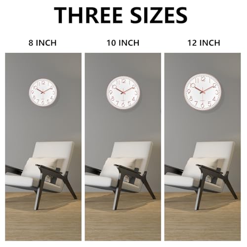 Silent Wall Clocks Battery Operated 8 Inch, Analog Wall Clock with Oversized Number Tempered Glass Clock Face, Rose Gold Quartz Non Ticking Wall Clocks for Living Room Bedroom Kitchen Office - color: Rose Gold, size: 8 Inch
