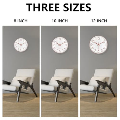 Silent Wall Clocks Battery Operated 8 Inch, Analog Wall Clock with Oversized Number Tempered Glass Clock Face, Rose Gold Quartz Non Ticking Wall Clocks for Living Room Bedroom Kitchen Office - color: Rose Gold, size: 8 Inch