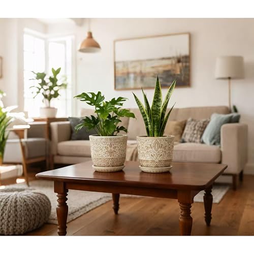 Gepege Ceramic Plant Pots, 6 Inch Indoor Planters with Drainage & Saucers - color: White-a, size: 6 Inch - Set of 2