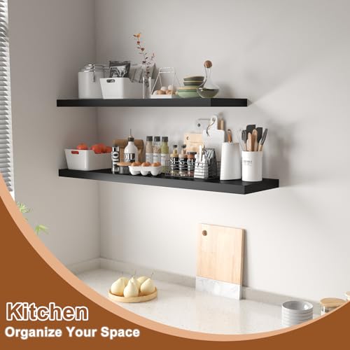 Large Floating Shelves for Wall 24" W x 12" D x 1.2" H Deep Floating Shelves 1 Pack Floating Shelf Large Storage Space Wall Mount Shelf for Living Room Kitchen Bathroom Black - color: Black, size: 24 Inch