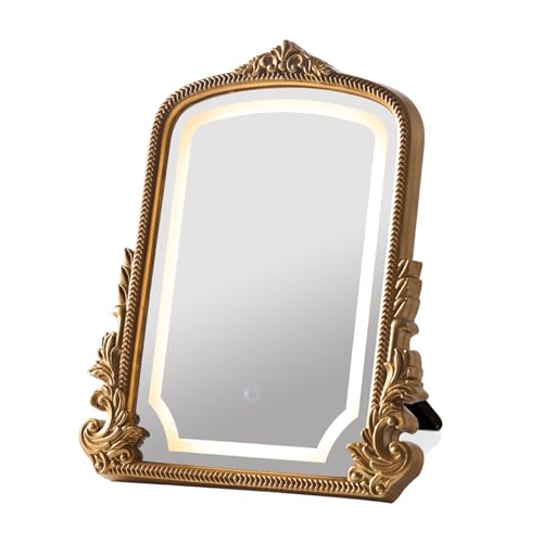 HSDDHOME Large 16x20 Vintage LED Vanity Mirror, Gold Arch Makeup Mirror