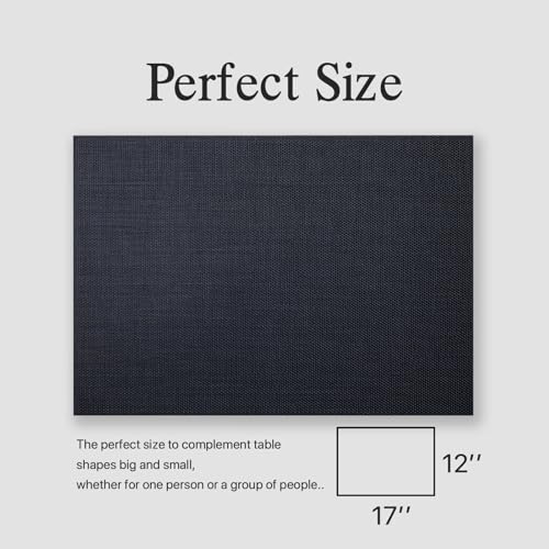 Placemats Set of 6 - Easy Clean Woven Vinyl Placemats for Dining Table, Indoor/Outdoor Place Mats, Washable PVC Table Mats（Black） - color: A-black
