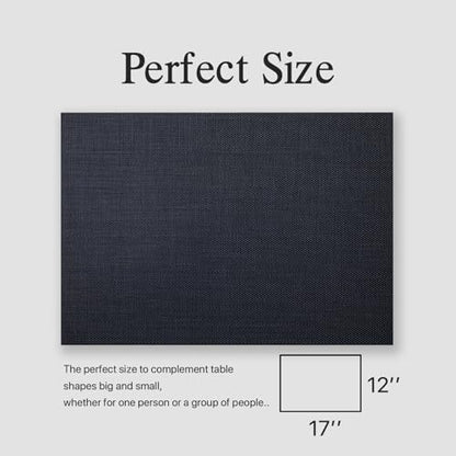 Placemats Set of 6 - Easy Clean Woven Vinyl Placemats for Dining Table, Indoor/Outdoor Place Mats, Washable PVC Table Mats（Black） - color: A-black