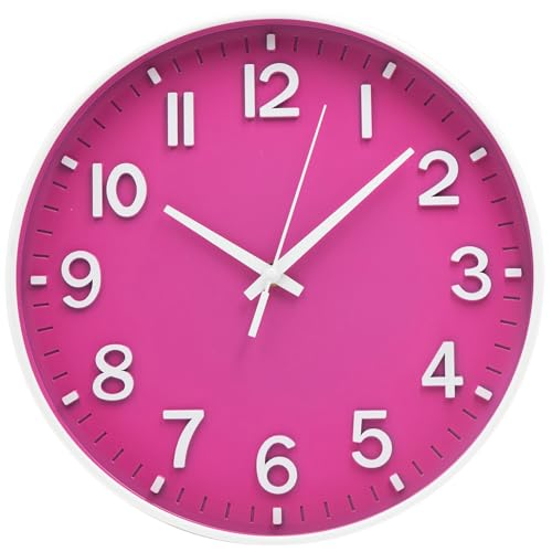 HZDHCLH 12 Inch Silent Wall Clock Battery Operated Non Ticking Rose Red - color: Rose Red