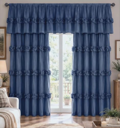 HIG 2 Pack Navy Ruffle Handcrafted Window Valances, 42"x18" - color: Navy, size: 42"W x 18"L (Pack of 2)