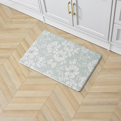 Laura Ashley - Anti-Fatigue Kitchen Mat, Iris Floral Design, Stain, Water & Fade Resistant, Cooking & Standing Relief, Non-Slip Backing, Measures 17.5" x 32", Sage Green Iris - color: Sage Green, size: 32"L x 17.5"W x 0.47"Th