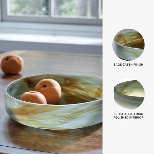 Signature Design by Ashley Large Round Glass Decorative Bowl, Sage Green
