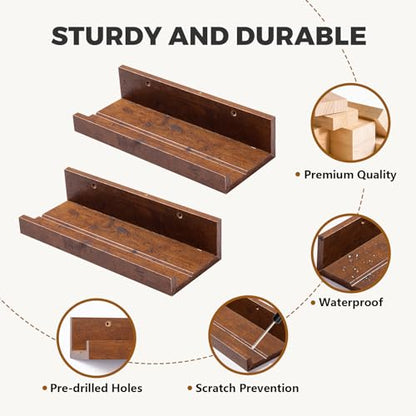 Muzilife 12" Small Floating Shelves Wood Wall Shelf with Lip, 4Pcs, Brown - color: Walnut Brown, size: 12"-4pcs