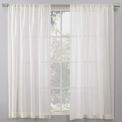 No. 918 Genevieve 2-Pack Linen Weave Sheer Semi-Sheer Rod Pocket Curtain Panel Pair, Cream, 50"W x 63"L (2 Panels) - color: Cream, size: 50"W x 63"L (Pack of 2)