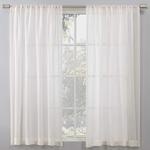 No. 918 Genevieve 2-Pack Linen Weave Sheer Semi-Sheer Rod Pocket Curtain Panel Pair, Cream, 50"W x 63"L (2 Panels) - color: Cream, size: 50"W x 63"L (Pack of 2)