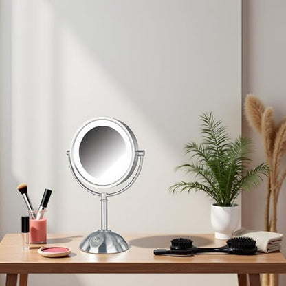 JERDON Lighted Makeup Mirror with 8X Magnification - Nickel - HL8808NL - color: Nickel