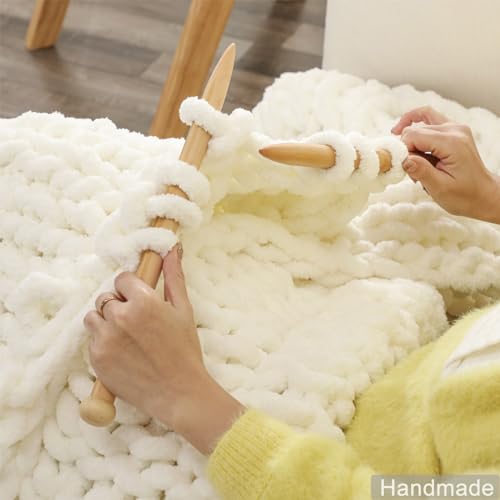 WESHIONGOO Chunky Knit Blanket Throw 40"×40" Cream White - color: Cream White, size: 40"x40"(Small Size Throw)