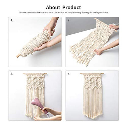 Mkono 2 Pcs Macrame Wall Hanging, Boho Woven Chic Tapestry Decor, Ivory - size: Medium
