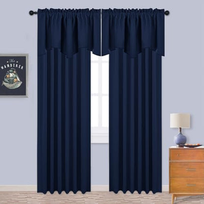 NICETOWN 2 Panels White Kitchen Blackout Valances for Windows, 42W x 18L - color: Navy, size: 42"W x 18"L (Pack of 2)