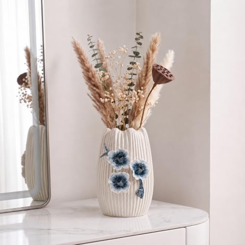 Small White Vase, Modern Ceramic Vases for Centerpieces, 7 Inch - color: White and Dark Blue, size: 7 inch