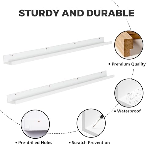 Muzilife 55" Large Floating Shelves Wood Wall Shelf with Lip, 2Pcs, White - color: White, size: 55"
