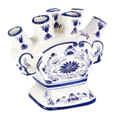 Home-X Ceramic Flower Vase – 6-Port Bud Ivory Vase – Unique Decorative Flower vase for Living Room, Bedroom, Kitchen, or Office (White & Blue)