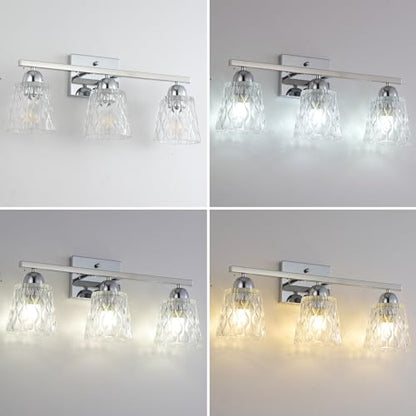 Mecgirn Stainless Steel Bathroom Vanity Light Over Mirror, 3 Light Polished Chrome Bathroom Light Fixtures with Textured Glass Shades, Modern Vanity Lighting Wall Mount - color: Polished Chrome, size: 3 Light