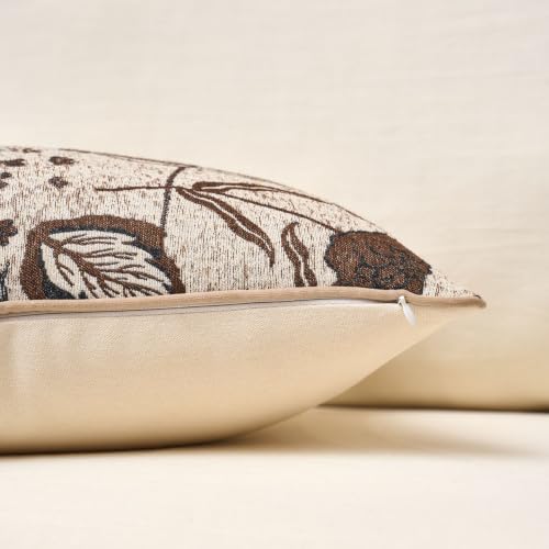 Beige Brown Floral Textured Lumbar Throw Pillow Cover 12x20 Fall Vintage Rust Pillow Cover Farmhouse Summer Leaf Cushion Cover Neutral Flower Pillowcase Home Decor for Sofa Living Room Bed - color: Beige and Brown, size: 20" x 12" (Pack of 1)