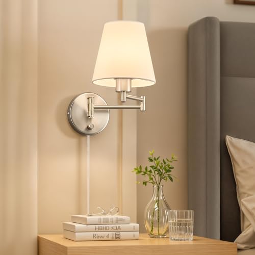 VONLUCE Wall Lamp, Plug in & Swing Arm Wall Sconce, Nickel Finish - color: Nickel, size: 1 Pack