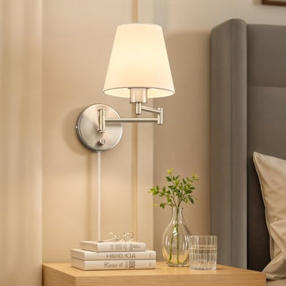 VONLUCE Wall Lamp, Plug in & Swing Arm Wall Sconce, Nickel Finish - color: Nickel, size: 1 Pack