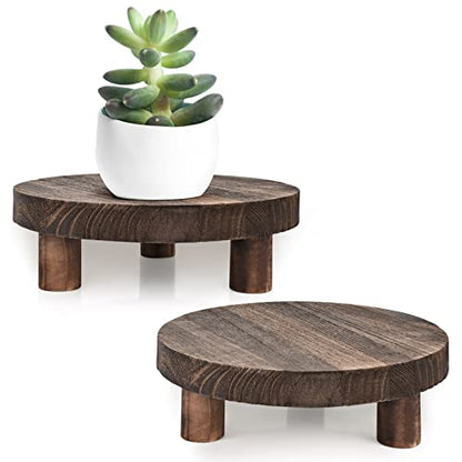 Yangbaga 2pcs Wooden Stool Display Stand, 8.46IN Round Plant Stand Wood-Flower Pot Supports Plant for Indoor Outdoor Home, GardenPatio Decorative