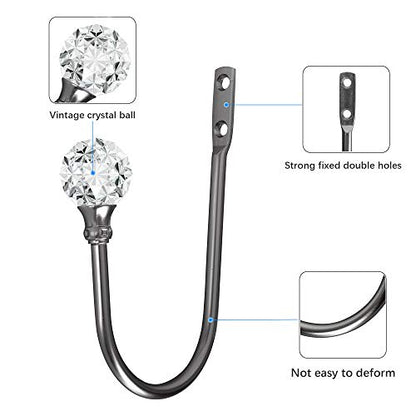 Curtain Holdback, 2pcs Wall Mounted Drapery Tiebacks with Clear Crystal Ball, Heavy Duty Metal Decorative Window Drapery Curtain Holder Curtain Hooks with Screws, Matt Black - color: 2 Pcs, Black