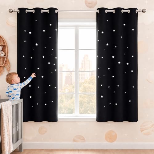 NICETOWN Nursery Blackout Curtains for Kids Decor, Black, 1 PC, W34 x L45 - color: Black, size: 34"W x 45"L (Pack of 1)