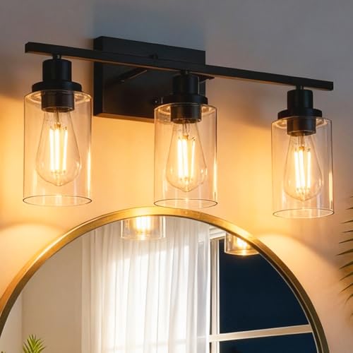 MELUCEE Bathroom Vanity Light Fixtures 3 Lights Black with Clear Glass - color: Black, size: 3-Light