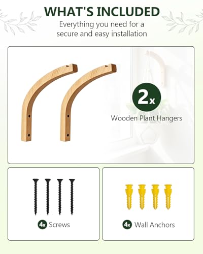 Wooden Plant Hangers - Hanging Plant Hooks for Indoor Outdoor, Wood Hanging Wall Plant Hooks Heavy Duty for Flower Pots Wind Chimes and Bird Feeders(2-Pack,8-Inch) - style: 1-Arc Style(2Pack)