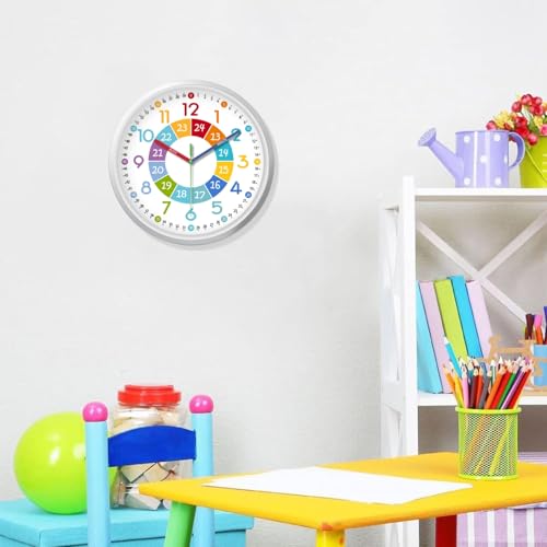XFM Colorful Kids Analog Wall Clocks 12 inch Silent Non Ticking Battery Operated Learning Clock Modern Teaching Wall Clock for Nursery Kids Room Classroom Decor - color: Colorful4, size: 12 Inch-1pcs